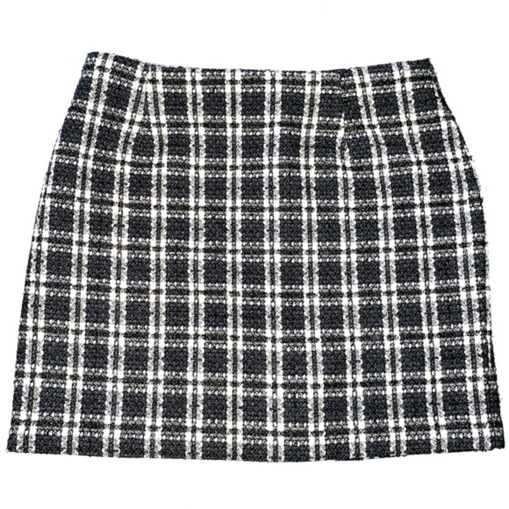 Jessica Scott size 16P black & ivory plaid w silver accent threading mini skirt